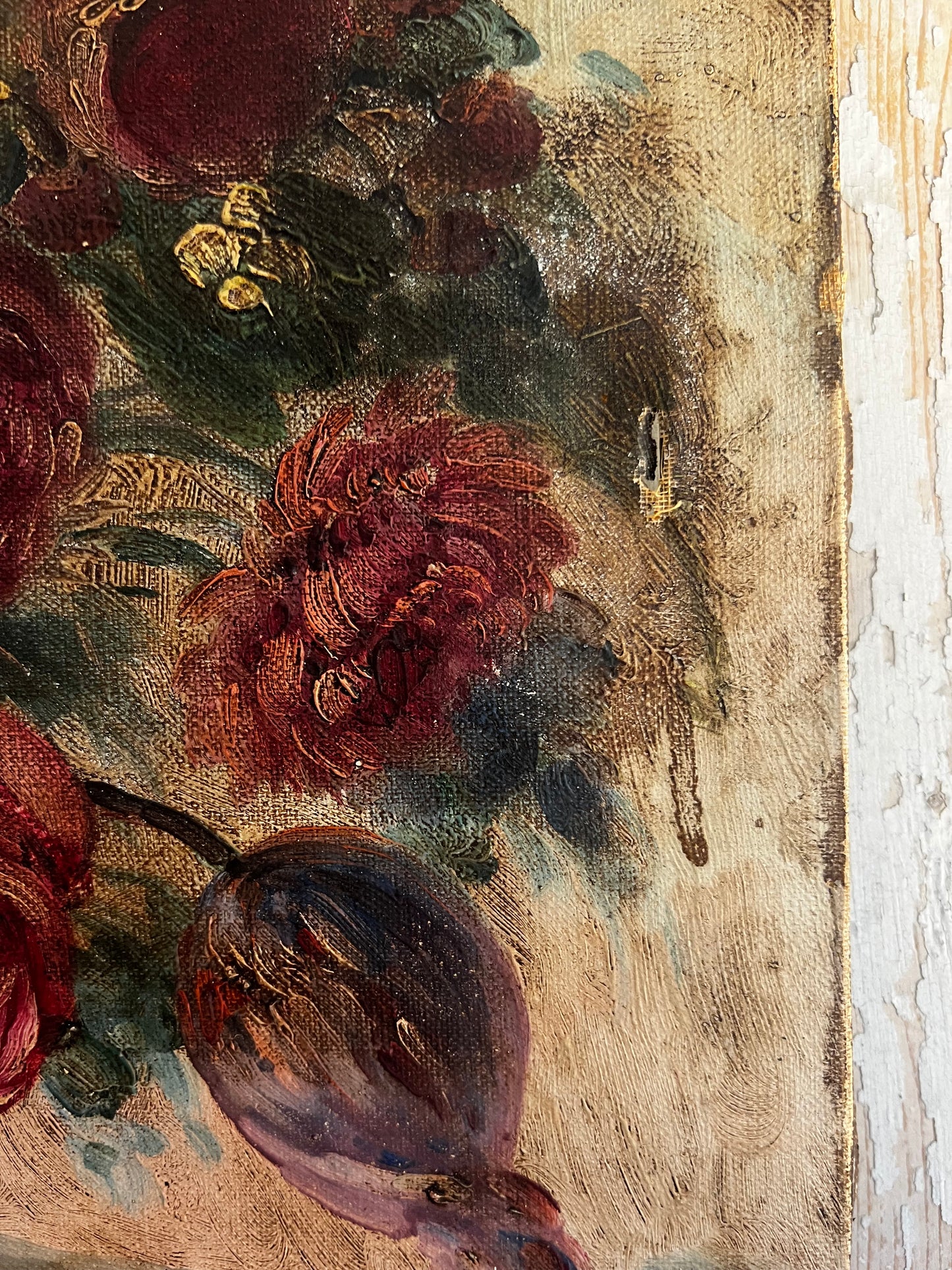 RESERVED Early 18th Century French floral oil painting on canvas
