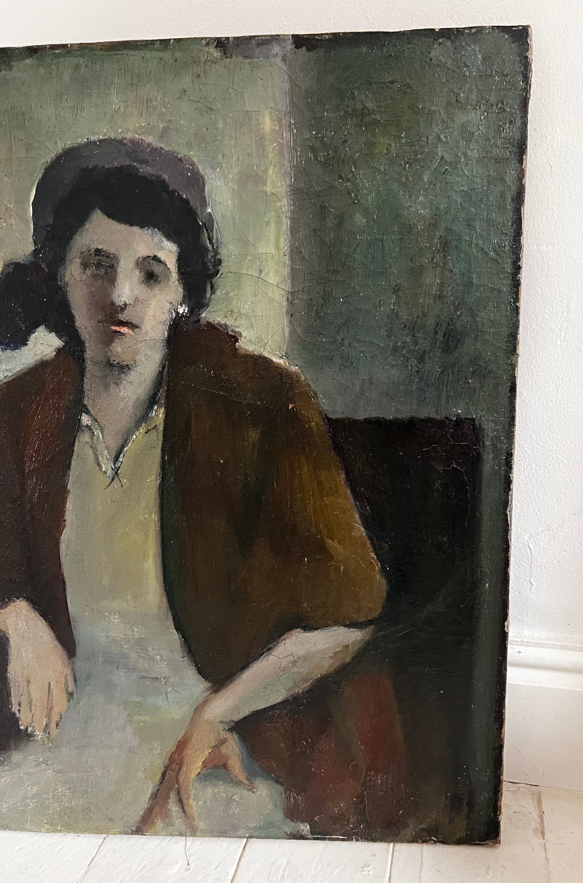 Large French Oil on Canvas Female Portrait