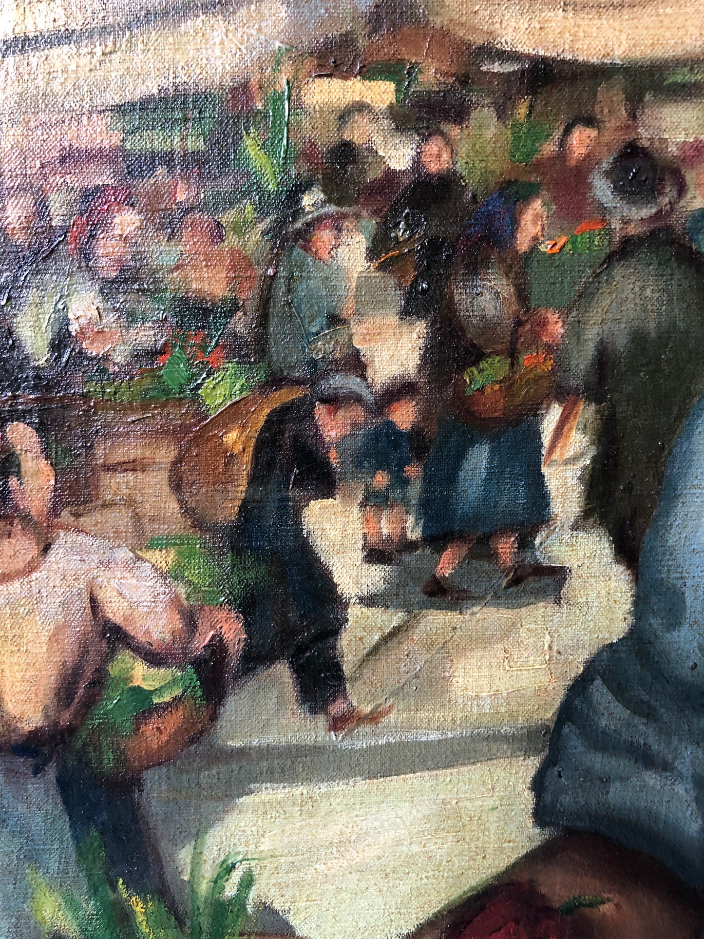 Large French Oil on Canvas Portrait Painting ‘Provence Market’ C1940