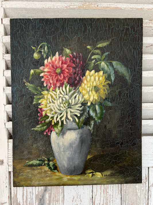 French Oil on Board Floral Painting dated 1932 by. A Hoffman