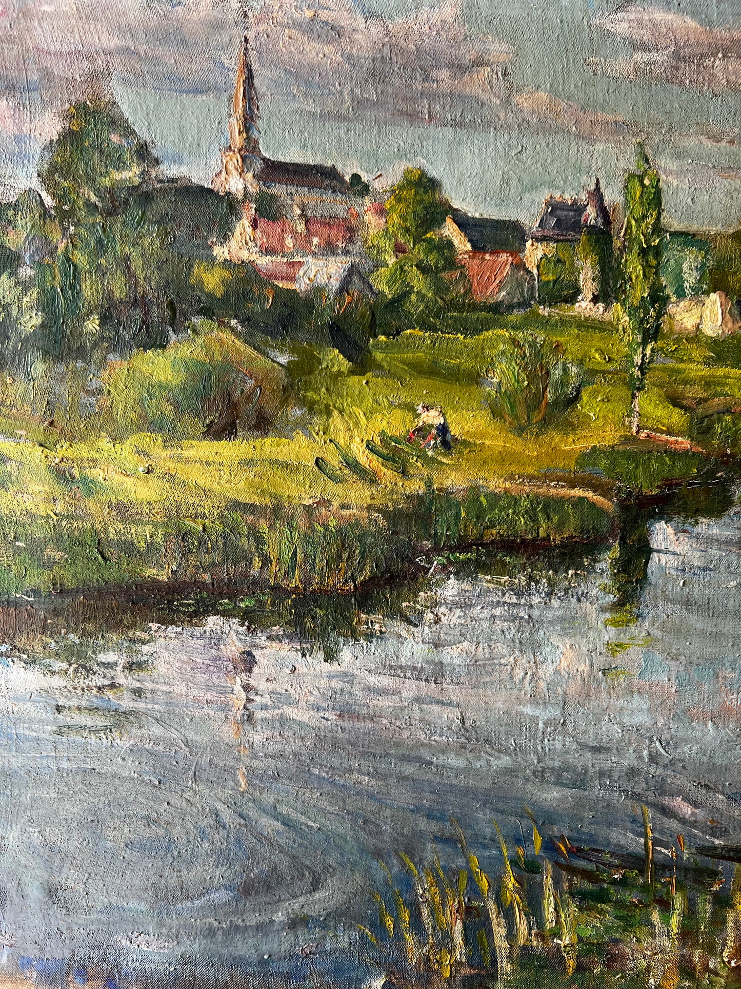 Large French Oil on Canvas Landscape Painting Dated 1944