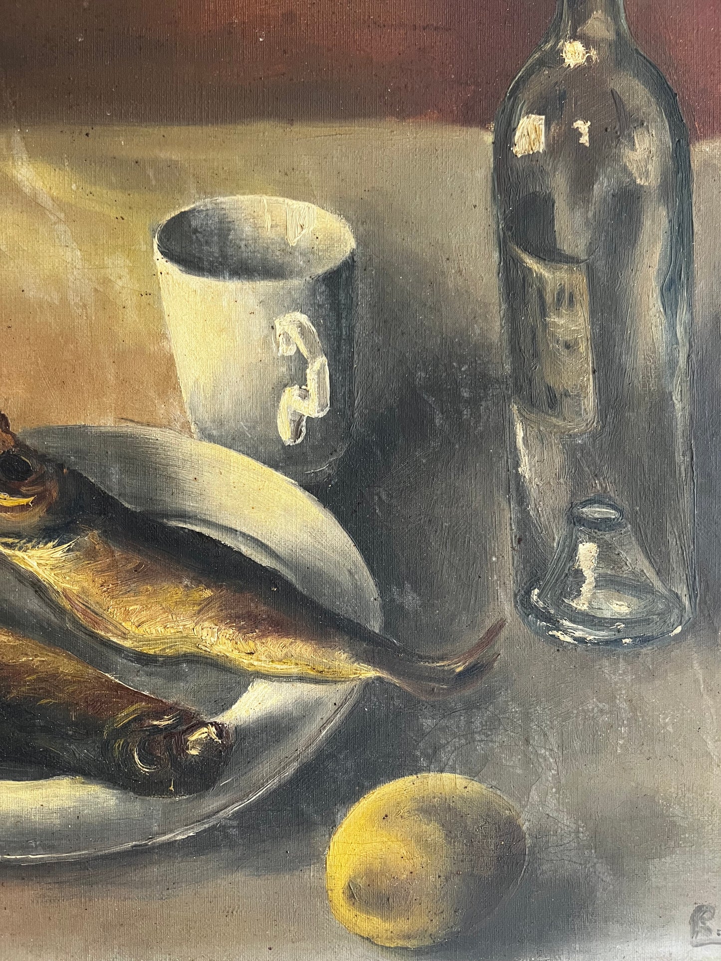 Large French Fish Still Life Oil Painting on Canvas