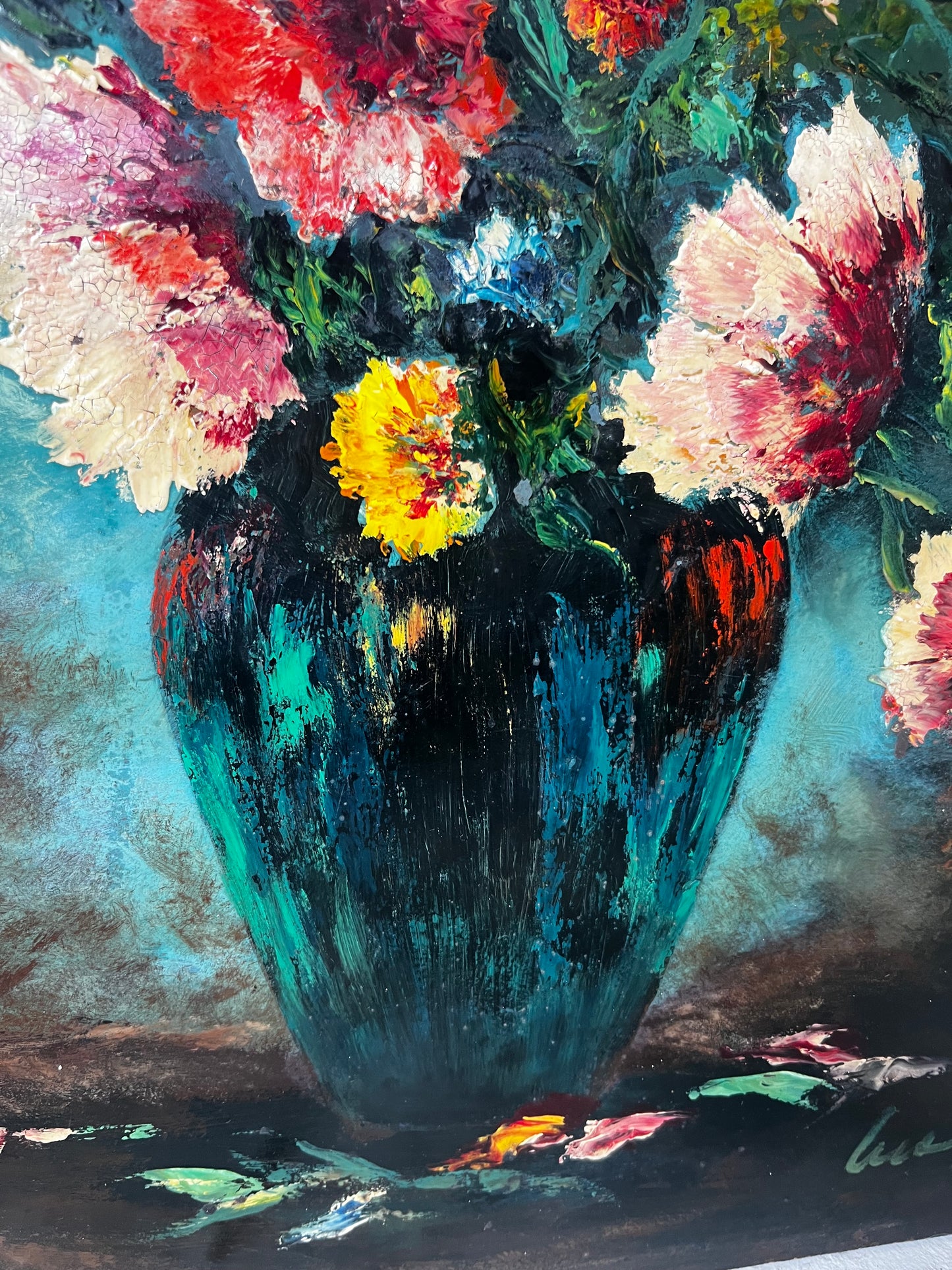 Beautiful Large French Floral Oil Painting