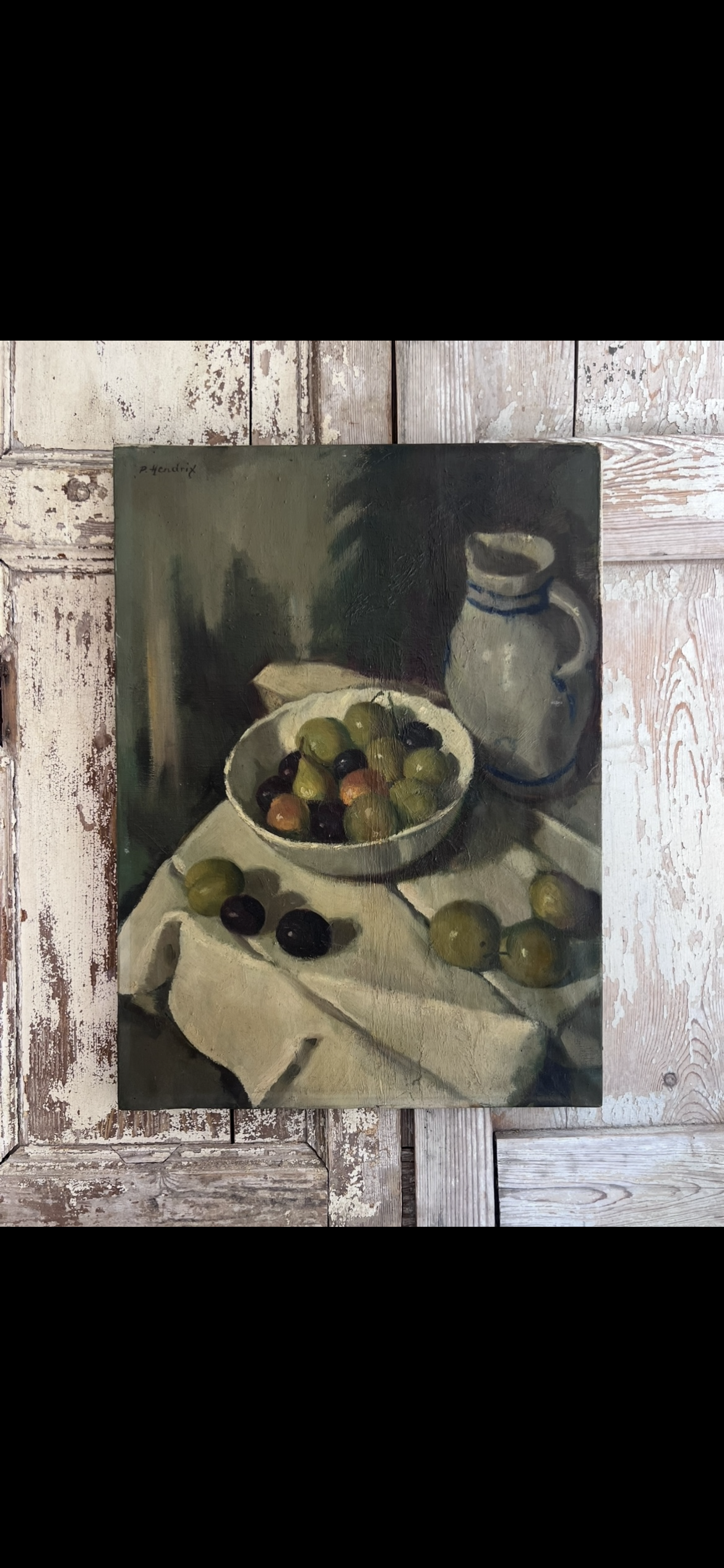 Stunning Still Life Oil Painting on Canvas by Pierre Hendrix 1913-1995 ‘Olives’