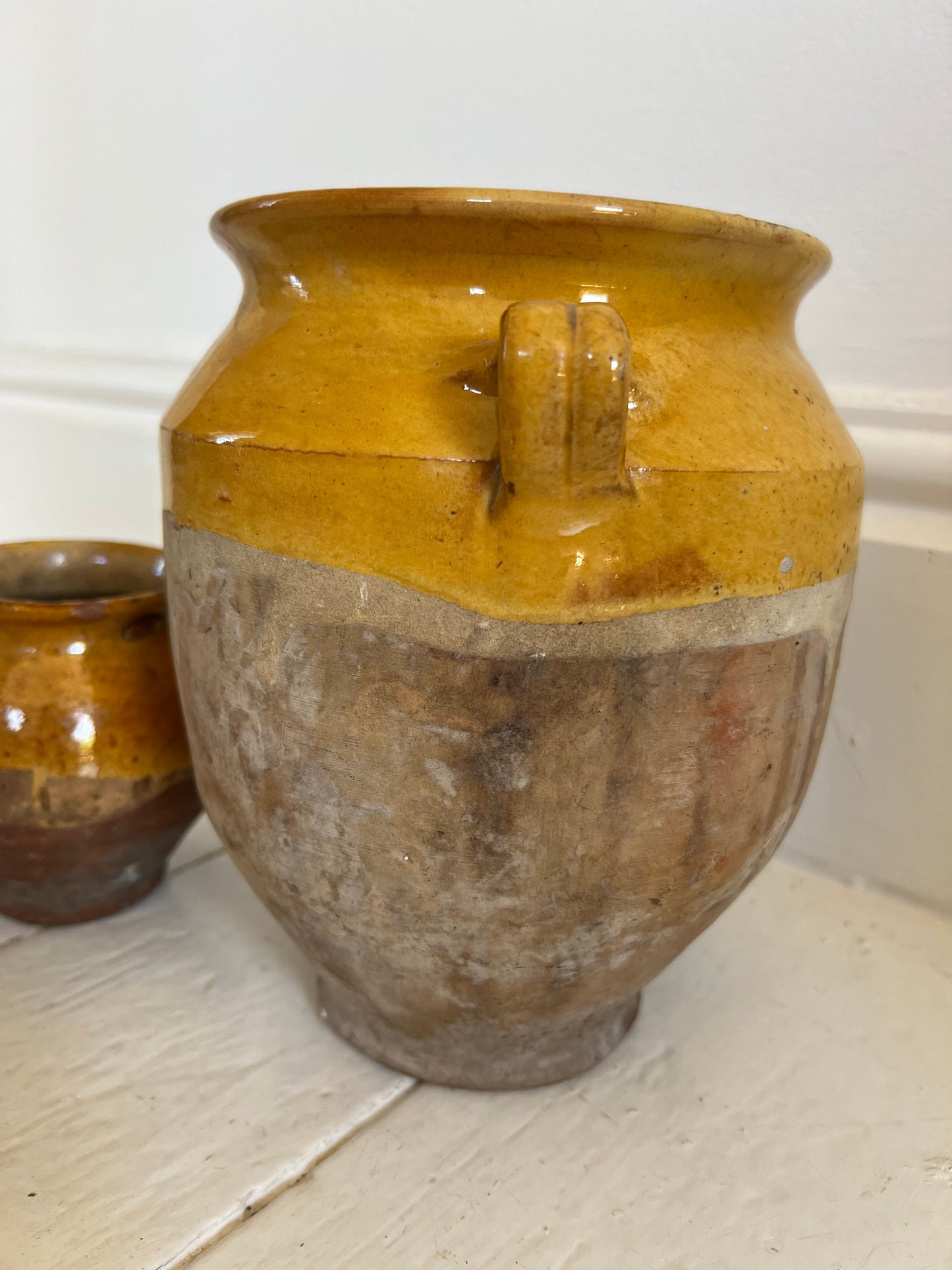 Antique French Yellow & Green Small Confit Pot