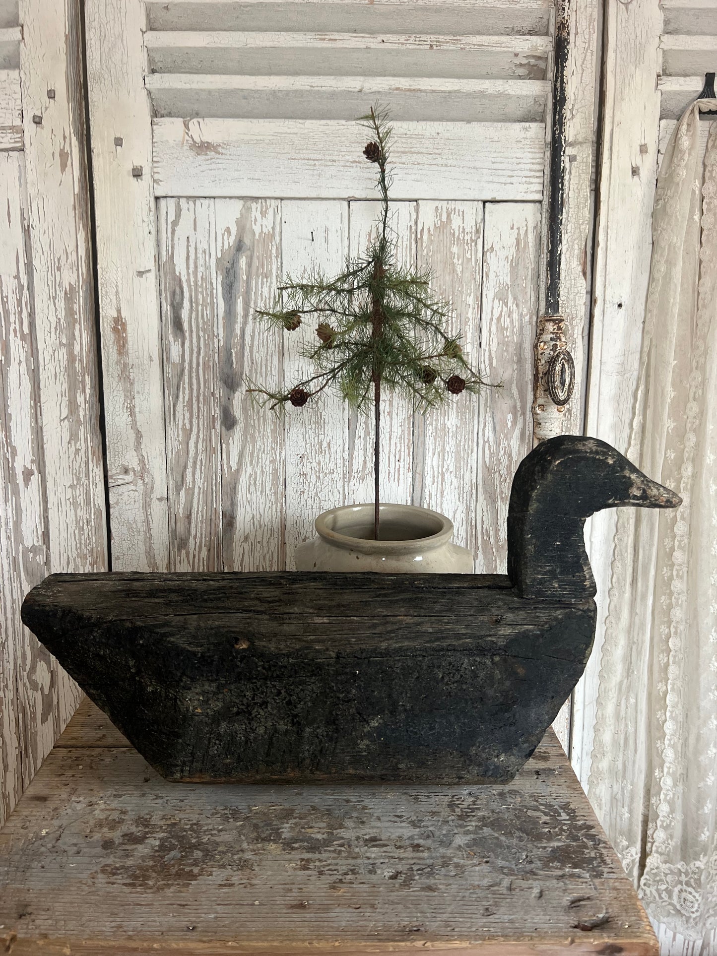 Huge Wooden French Antique Decoy Duck
