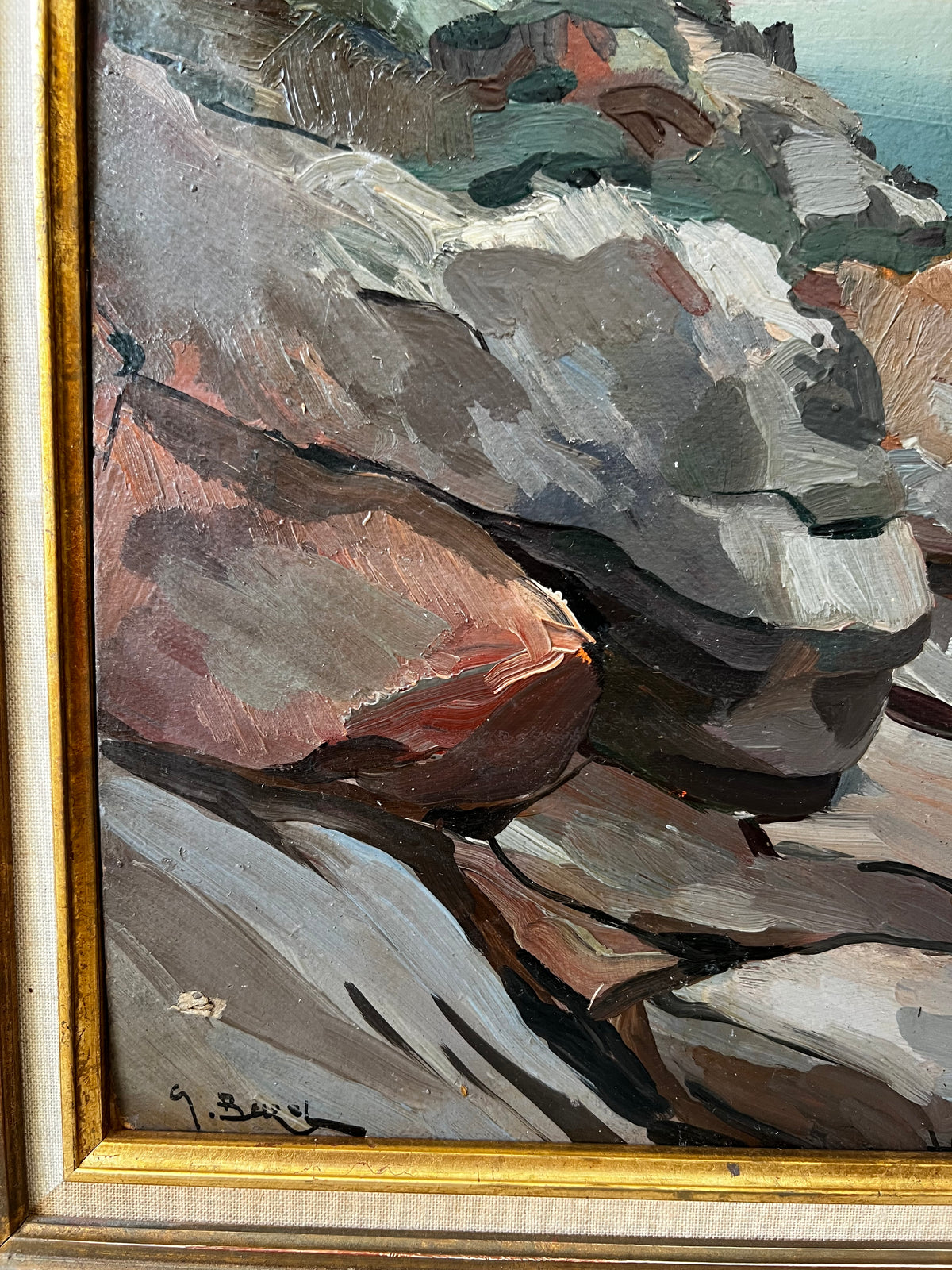 Large French Seascape Oil Painting in period frame
