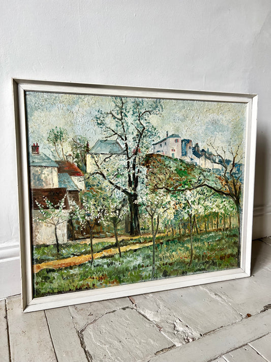 Large Vintage French Mid Century Landscape Oil Painting ‘ Spring ‘