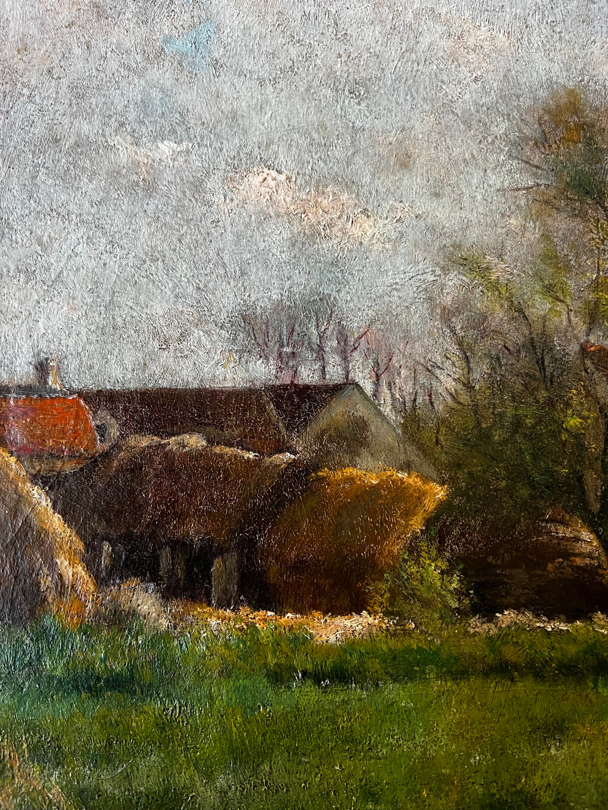 Beautiful French Antique Countryside oil painting on canvas dated 1876