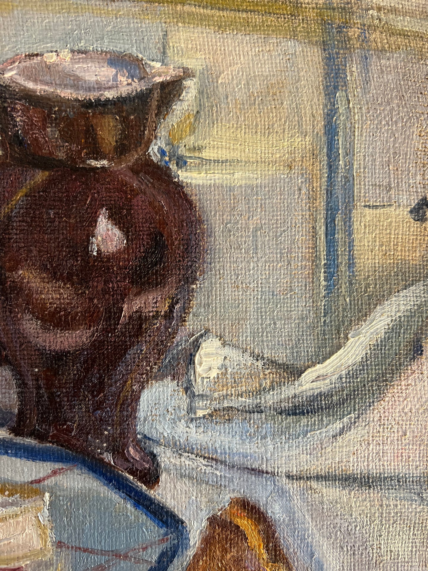 Cheese & Bread French Oil on Canvas Painting by J Mathieu 1955