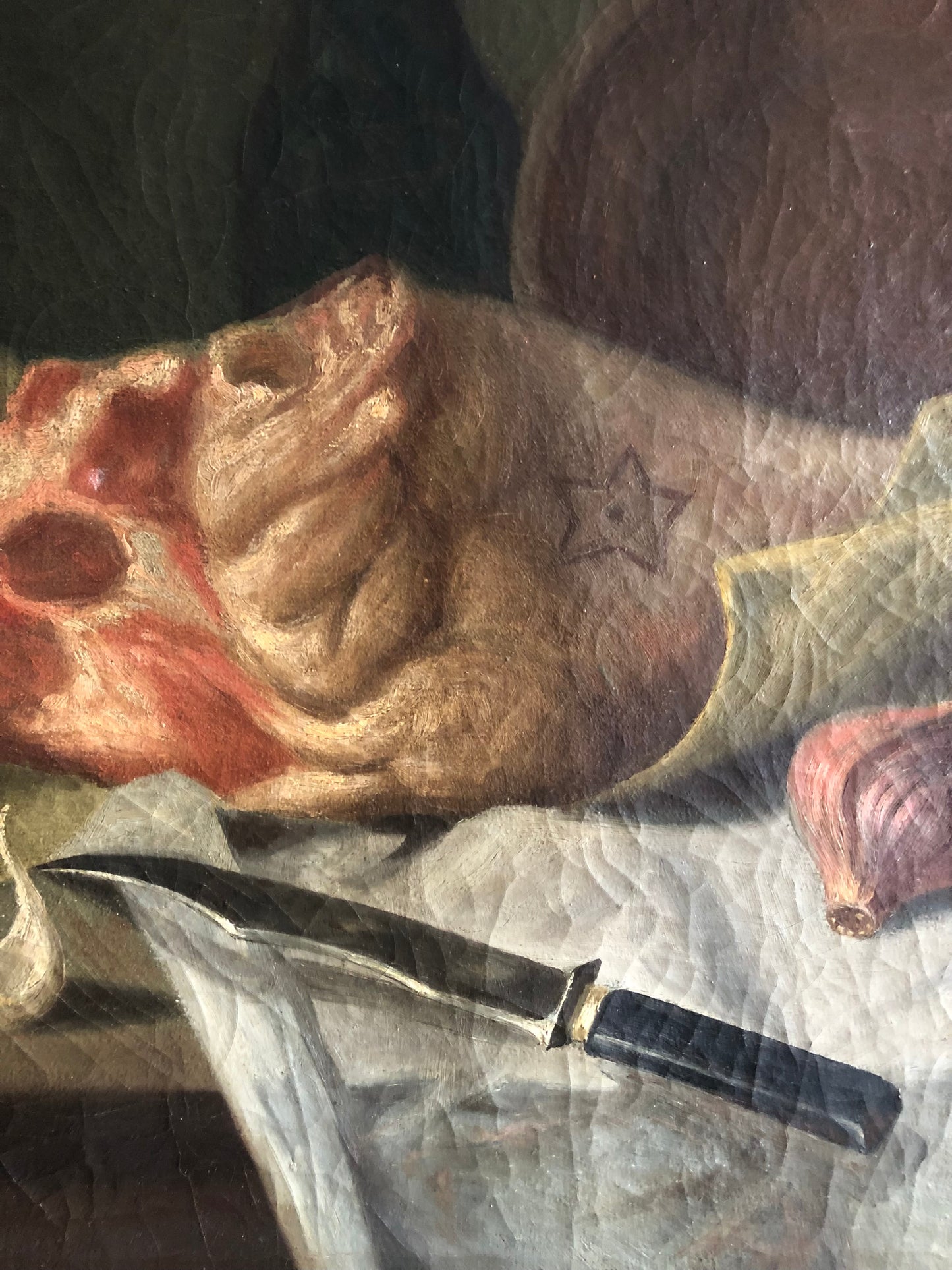 French 19th Century Dark oil on canvas still life painting