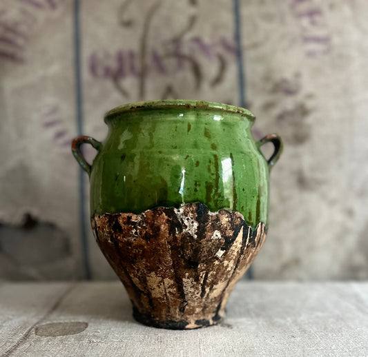 Antique Green French Confit Pot