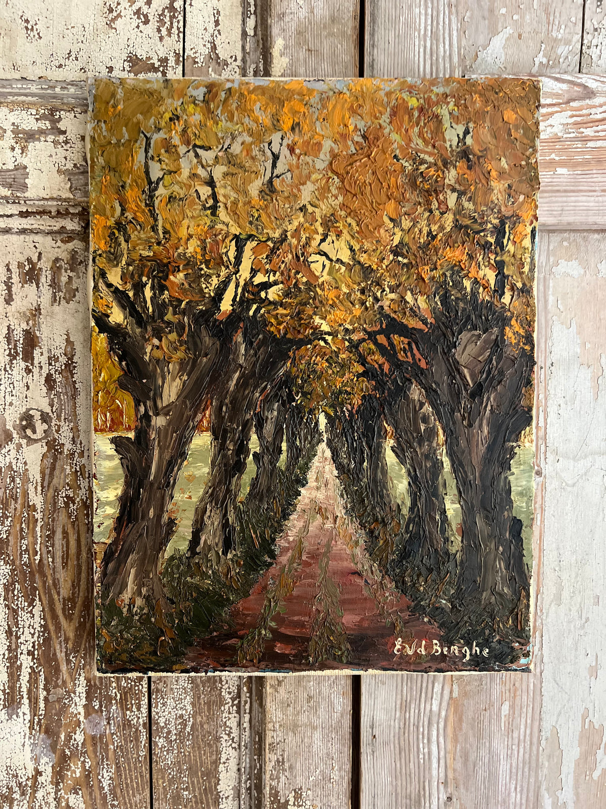 ‘Autumn Trees’ Belgian Oil on Canvas Impasto Painting