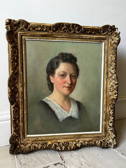 Beautiful French Oil on Canvas Portrait Painting