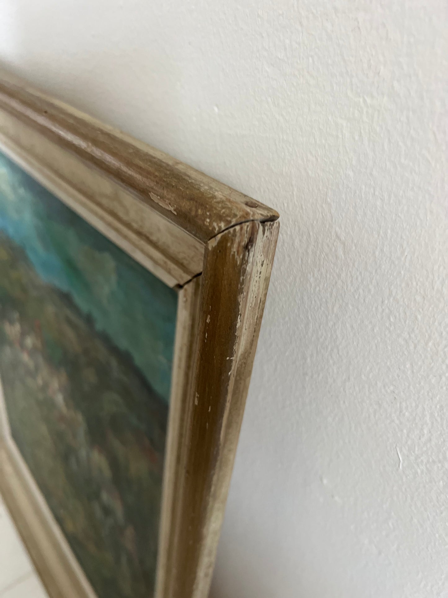 Large Provence Oil Painting of a Hilltop Village & Vineyard 1920