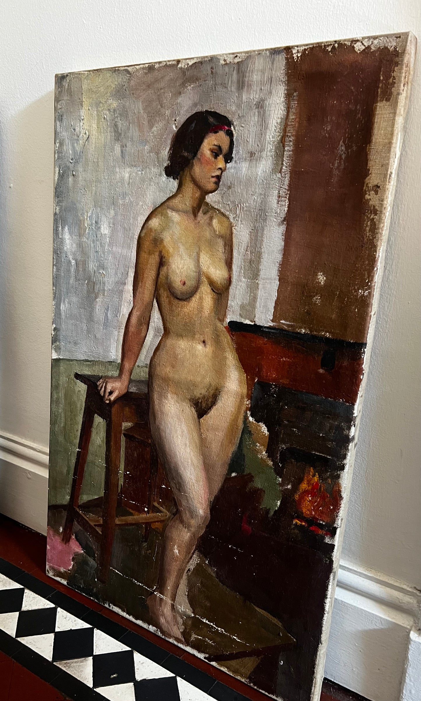 Stunning Large Double Sided Nude Oil on Canvas Painting