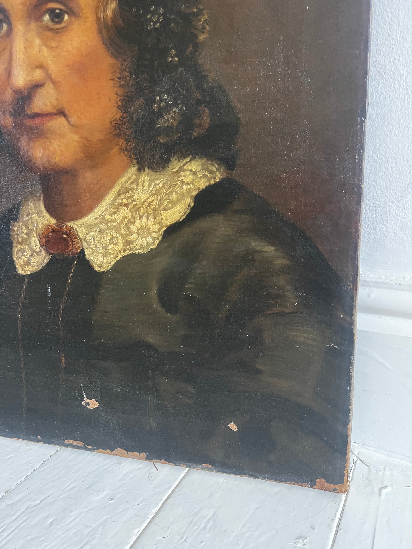 Dark Female Portrait Oil on Canvas Painting 1871