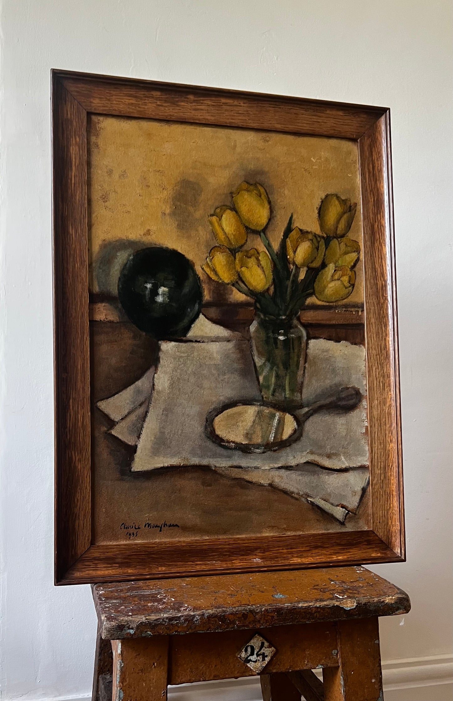 Beautiful Large Still Life Tulips Oil Painting by Clarice Mangham 1935