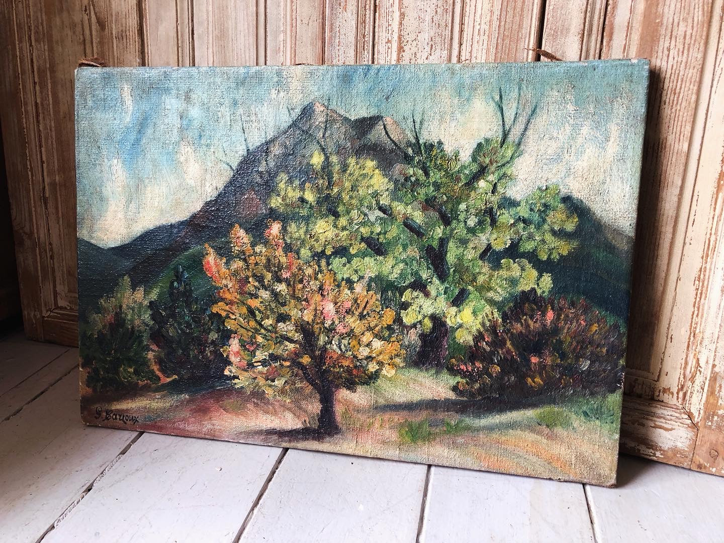 Large Vintage French Oil on Canvas Painting by G Carloux