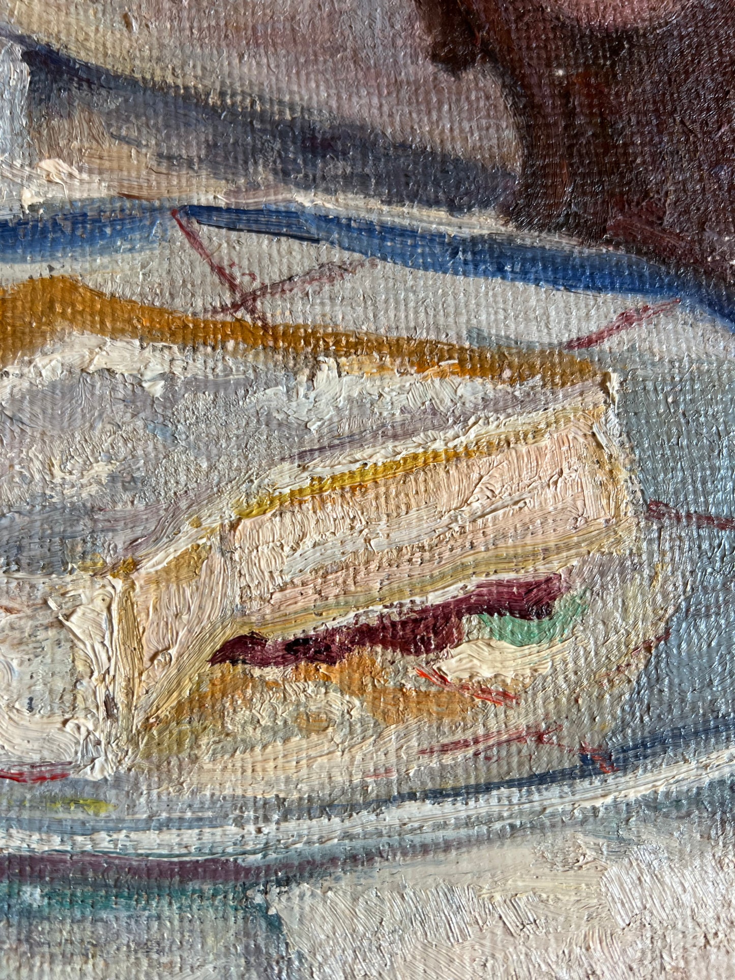 Cheese & Bread French Oil on Canvas Painting by J Mathieu 1955