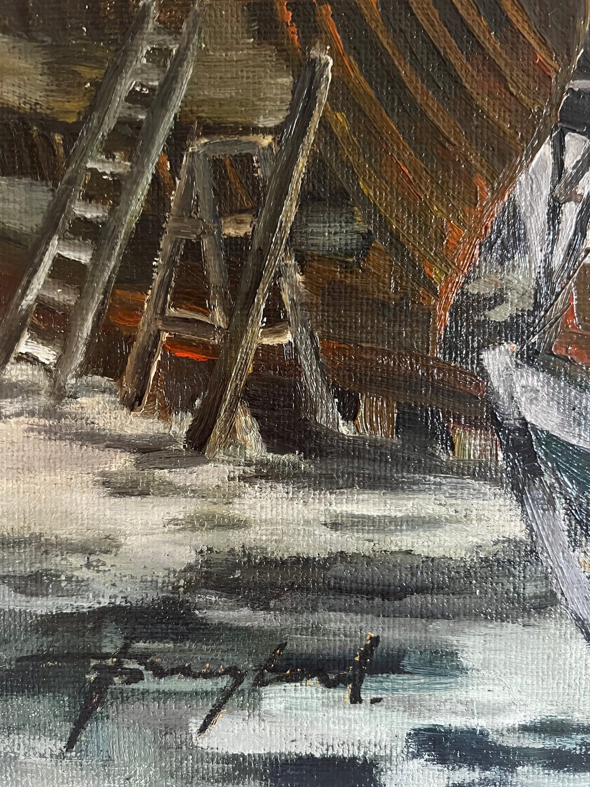 French Boats Oil Painting on Board