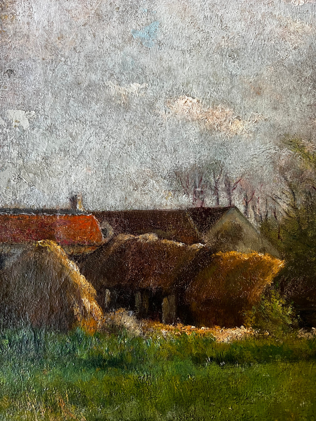Beautiful French Antique Countryside oil painting on canvas dated 1876