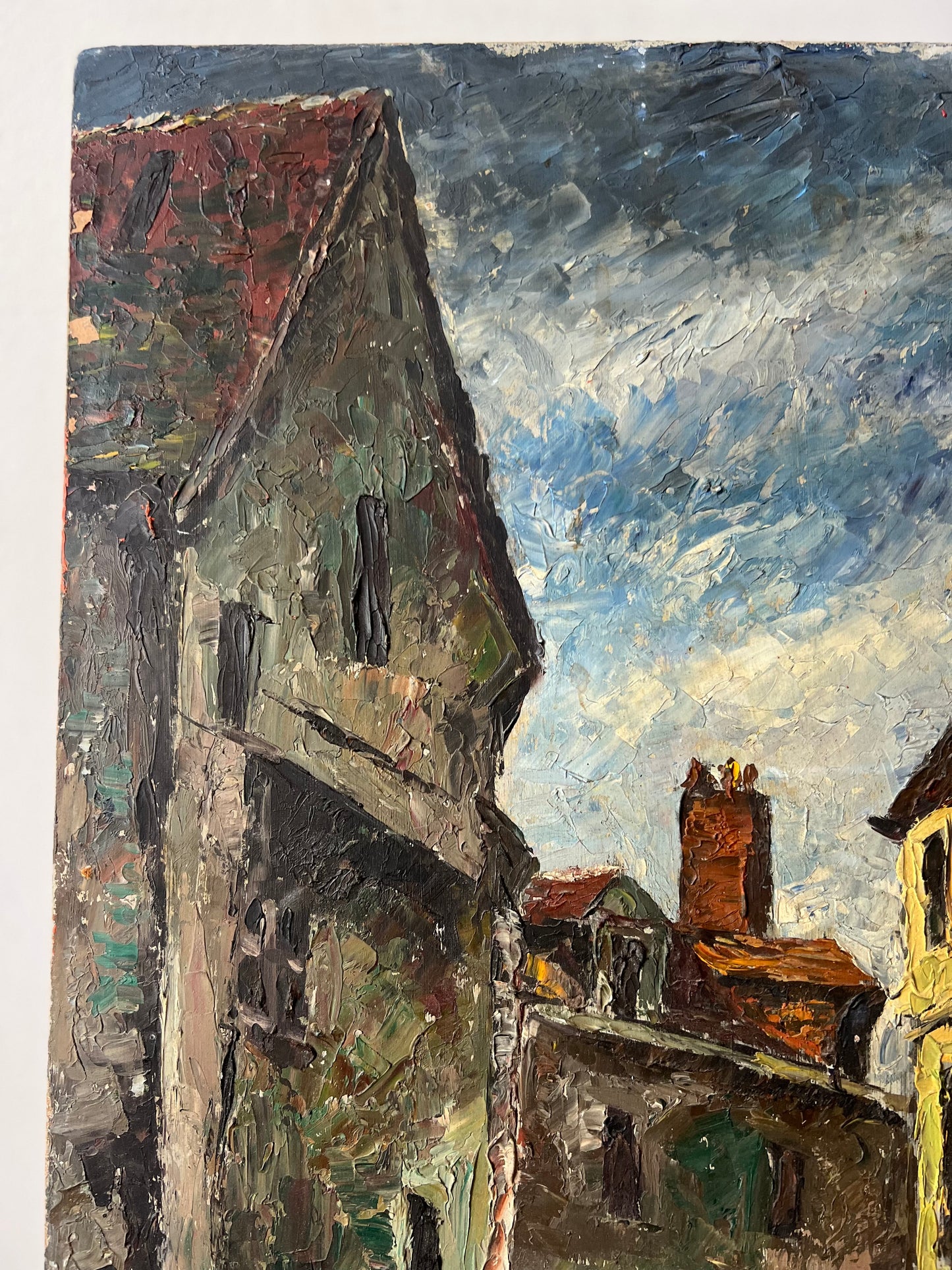 Large French Impasto Street Scene Oil Painting