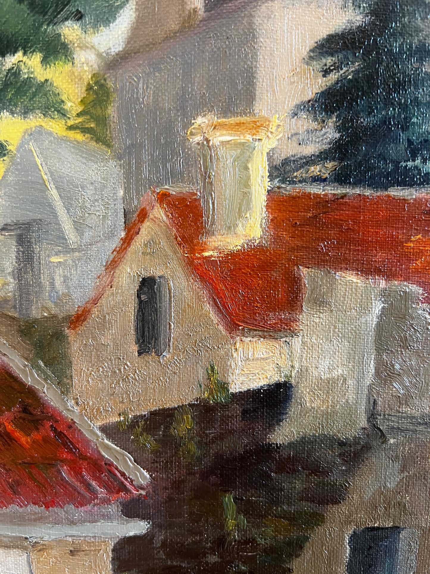 Vintage French Oil on Board Painting ‘ Roof Tops ‘