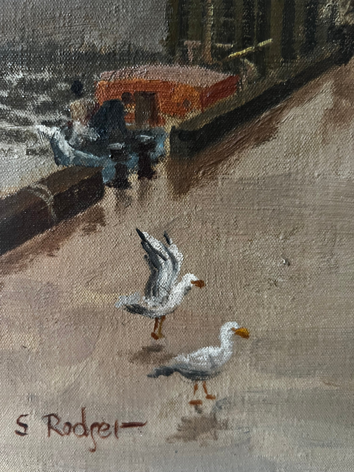 Large British Oil on Canvas Painting ‘Windy Seaside’