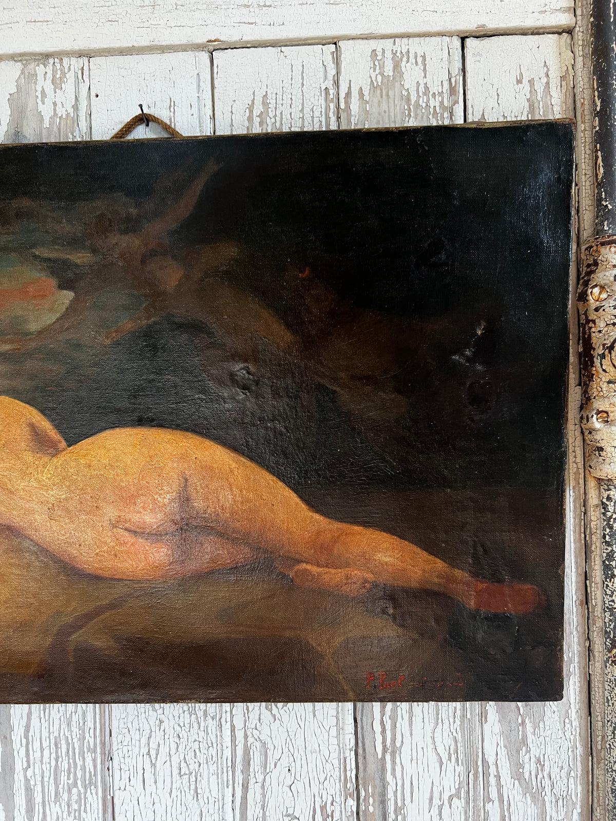French 19th Century Oil on Canvas Painting Nude & Cherubs