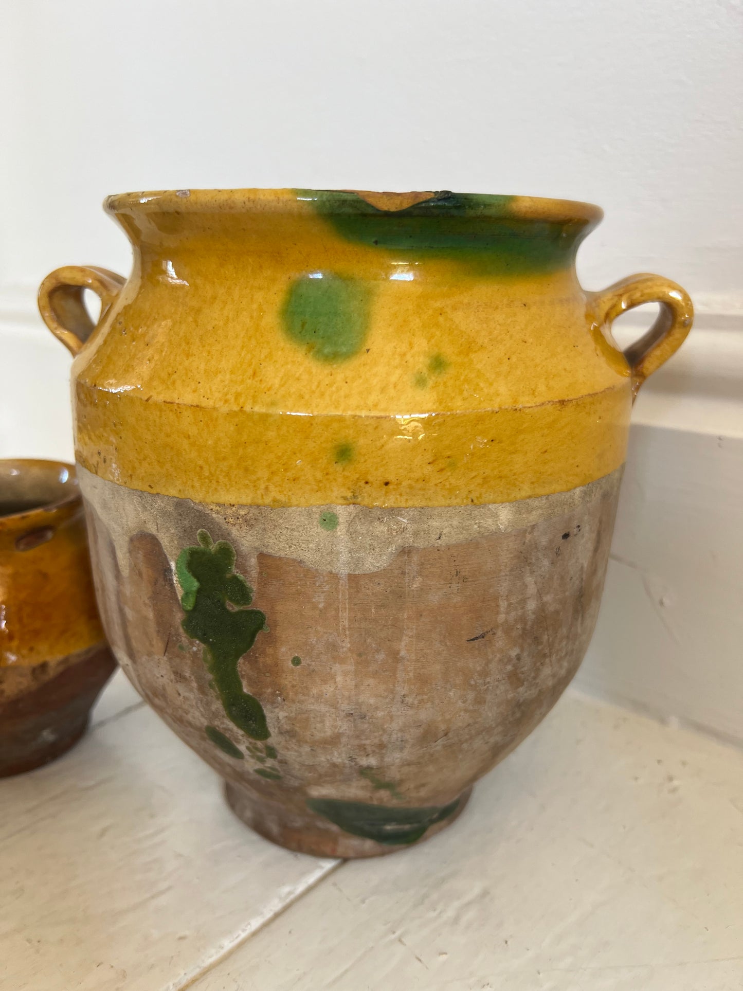 Antique French Yellow & Green Small Confit Pot