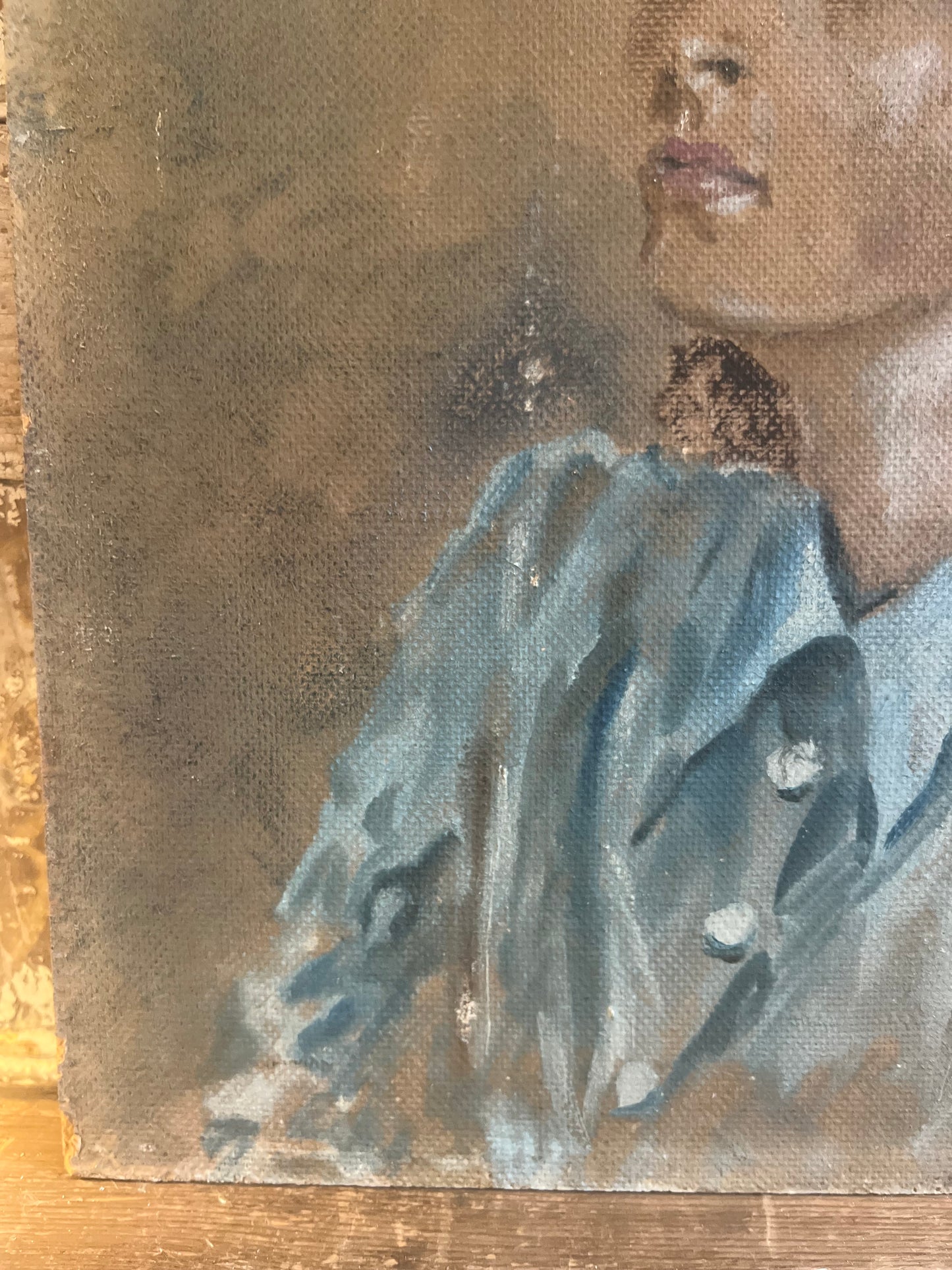 French 1940’s Oil on Board Portrait Painting