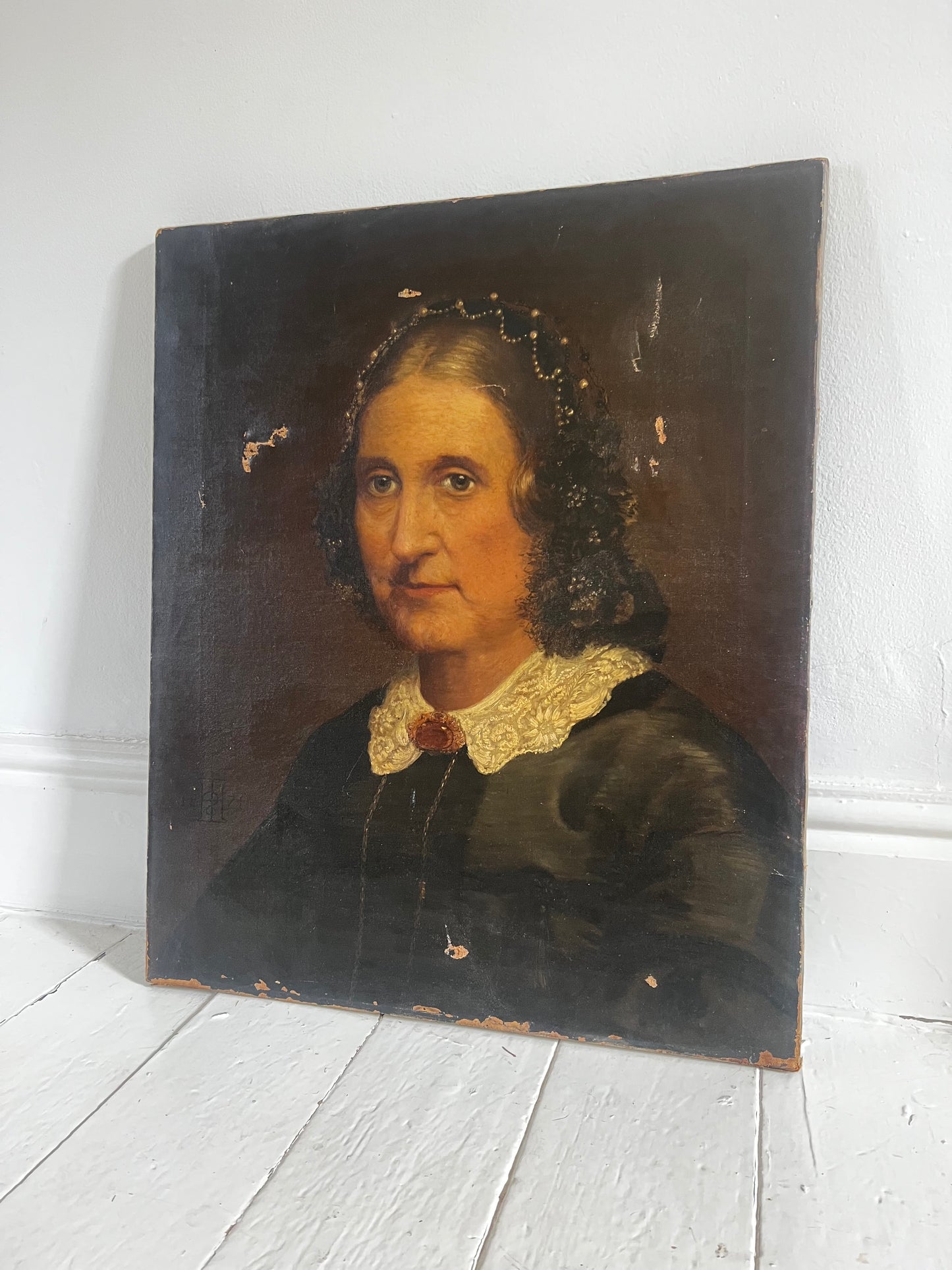 Dark Female Portrait Oil on Canvas Painting 1871