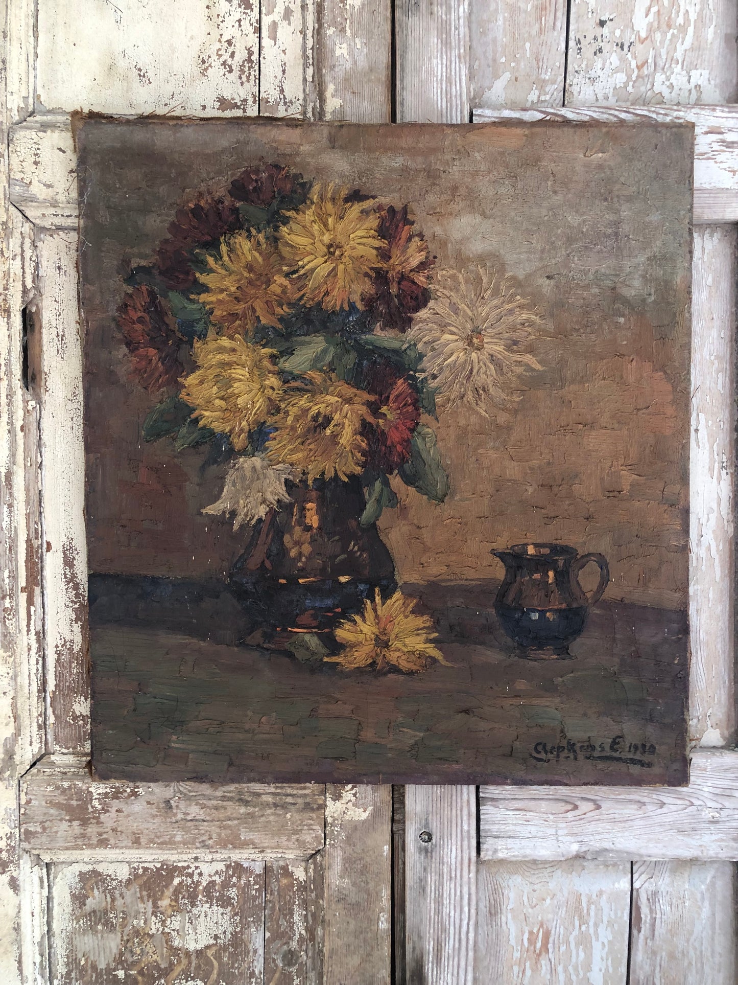 Large Belgian Floral oil painting on canvas signed and dated 1930