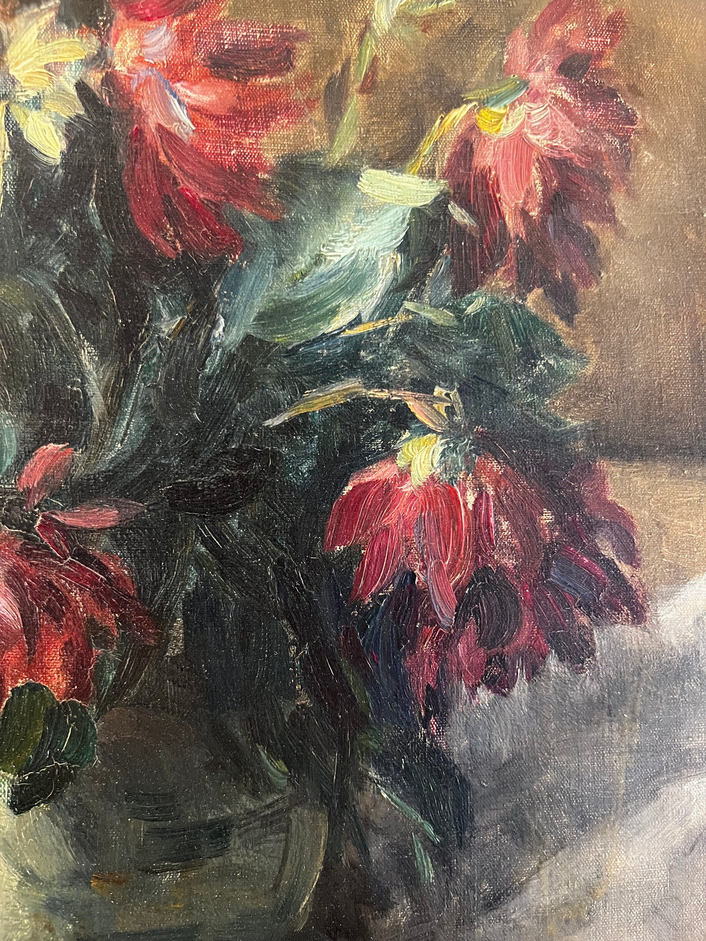 French 1930’s Still Life Oil Painting on Canvas Pears & Flowers