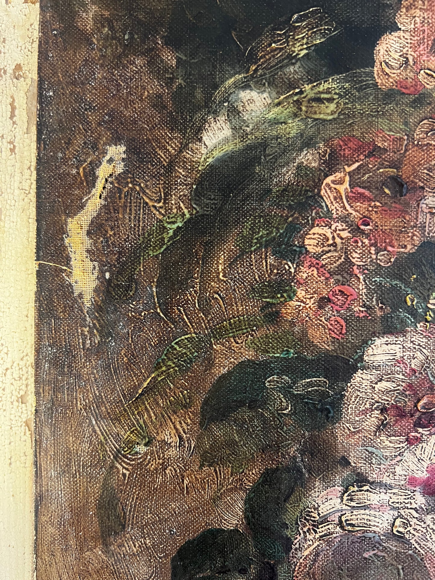 RESERVED Early 18th Century French floral oil painting on canvas
