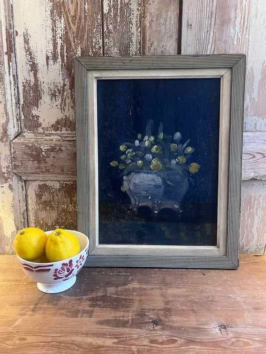 ‘ Tulips’ French oil on board still life floral painting