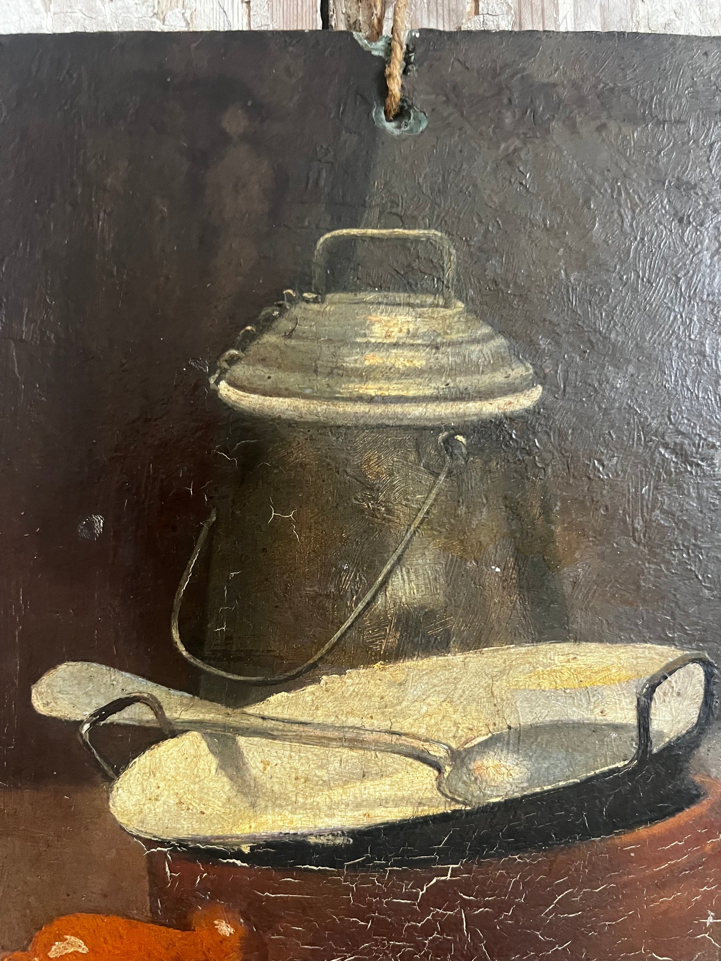 French 19th Century Oil Painting Kitchen Still Life by E Pagnoux dated 1885