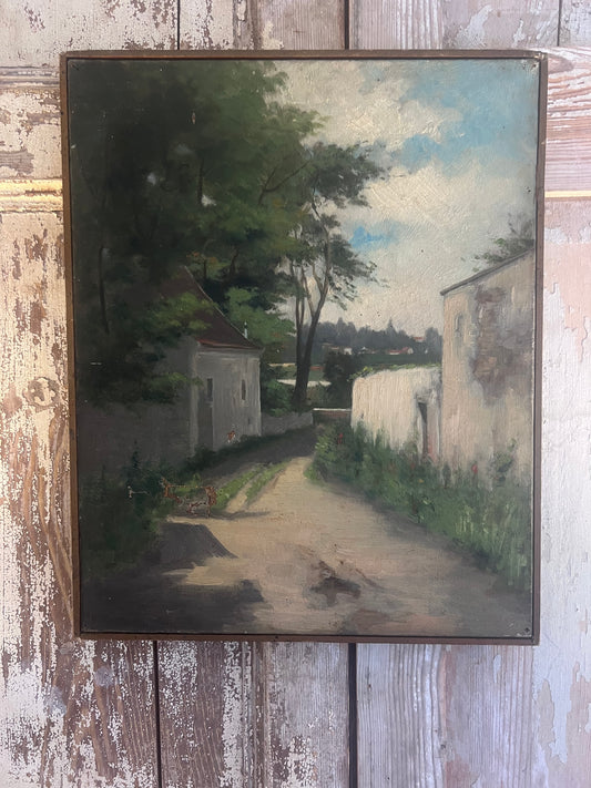 French 19th Century oil on canvas painting of a Provence village