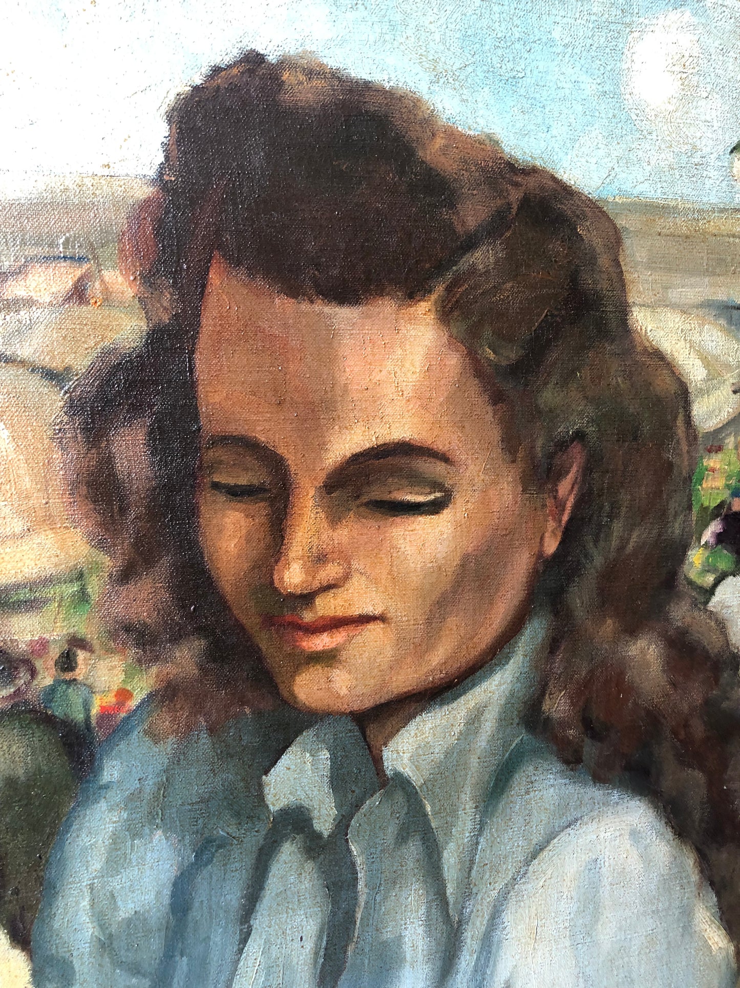 Large French Oil on Canvas Portrait Painting ‘Provence Market’ C1940