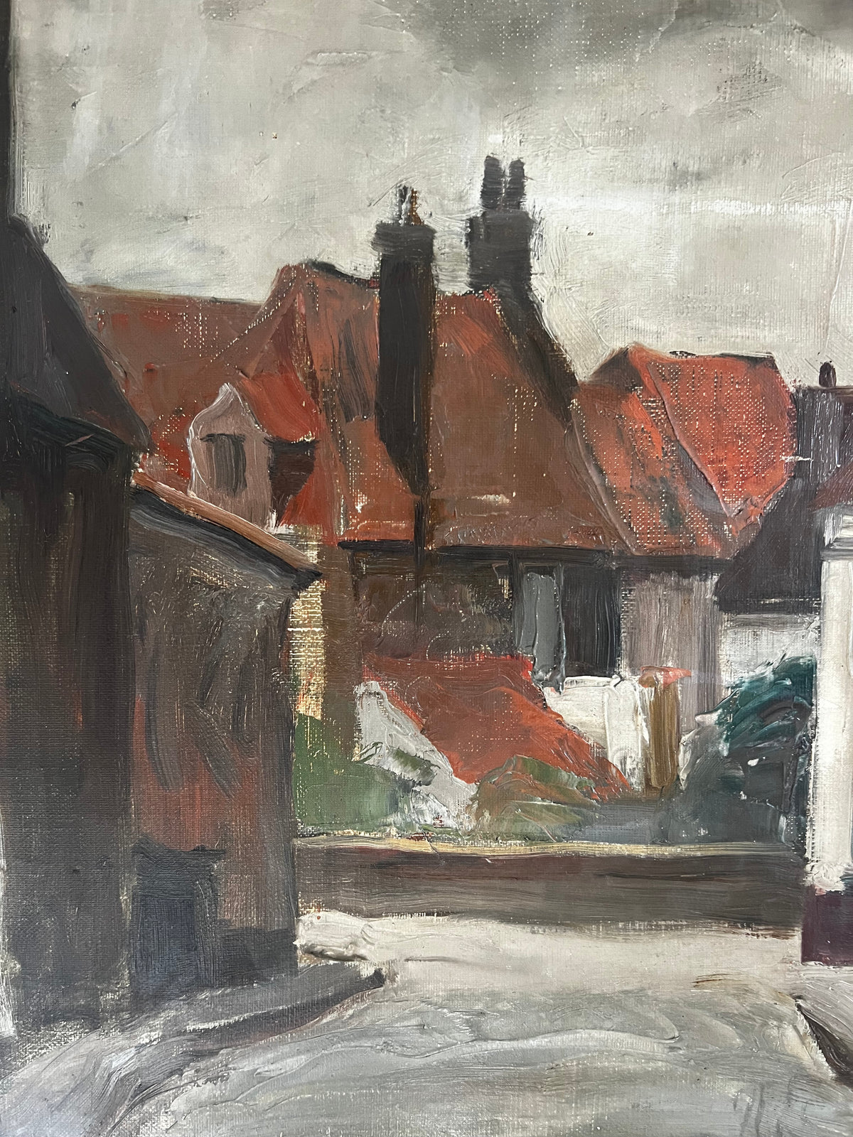 Antique Belgian Oil on Canvas Bruges 1926 by Andre Hoffer