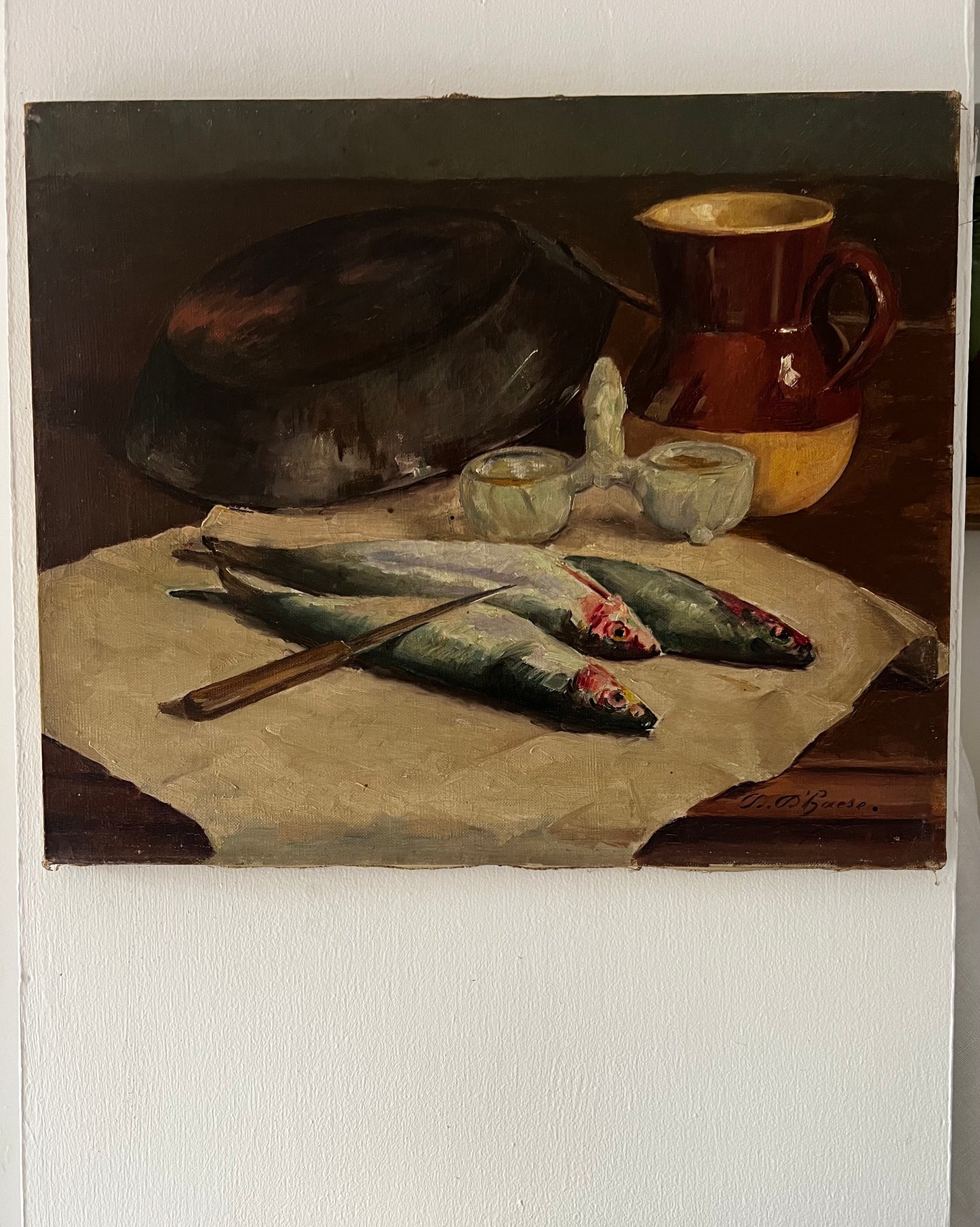 Stunning French Still Life Sardines Oil Painting on Canvas