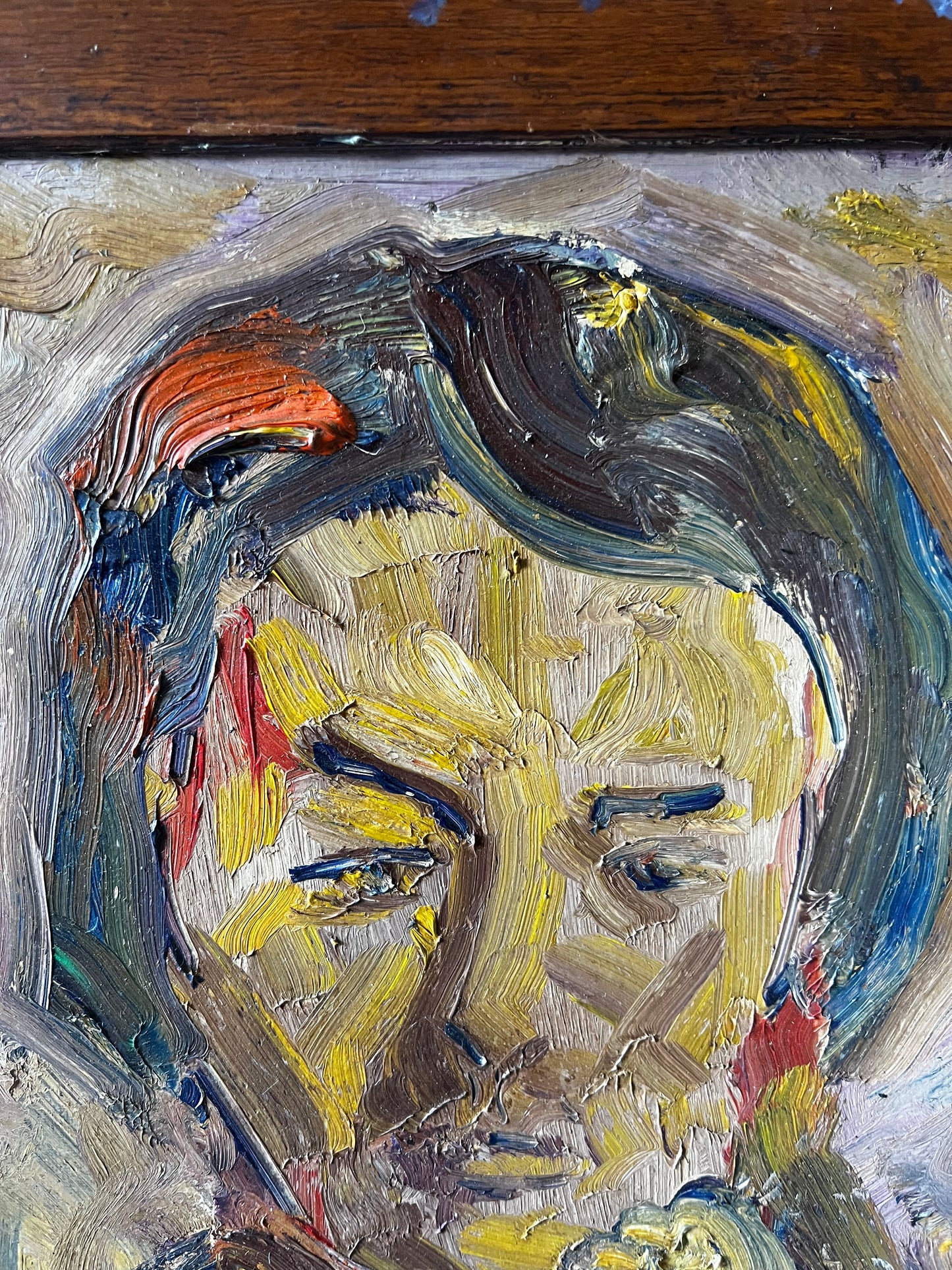 Mid Century Expressionist Female Portrait thick impasto Painting