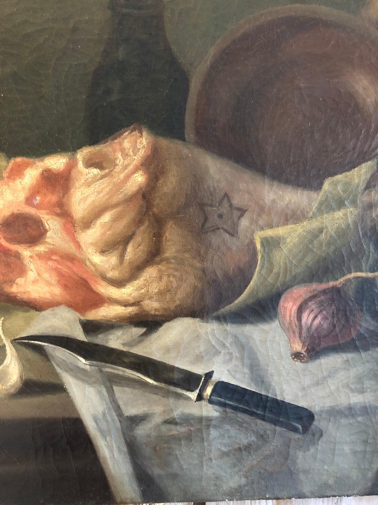 French 19th Century Dark oil on canvas still life painting