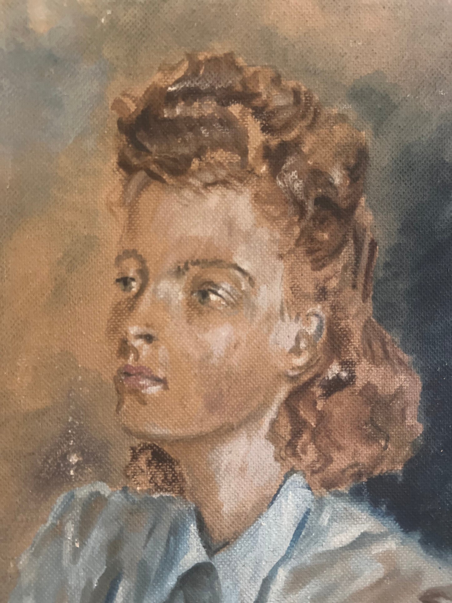 French 1940’s Oil on Board Portrait Painting