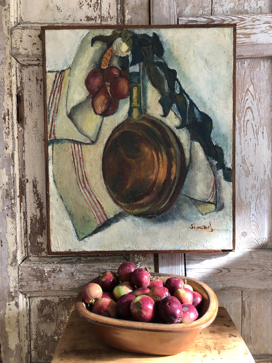 Large French Oil on Canvas Kitchen Painting