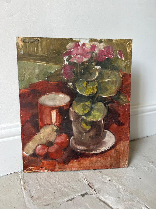Fabulous Large Double Sided Oil on Board Painting Mid Century