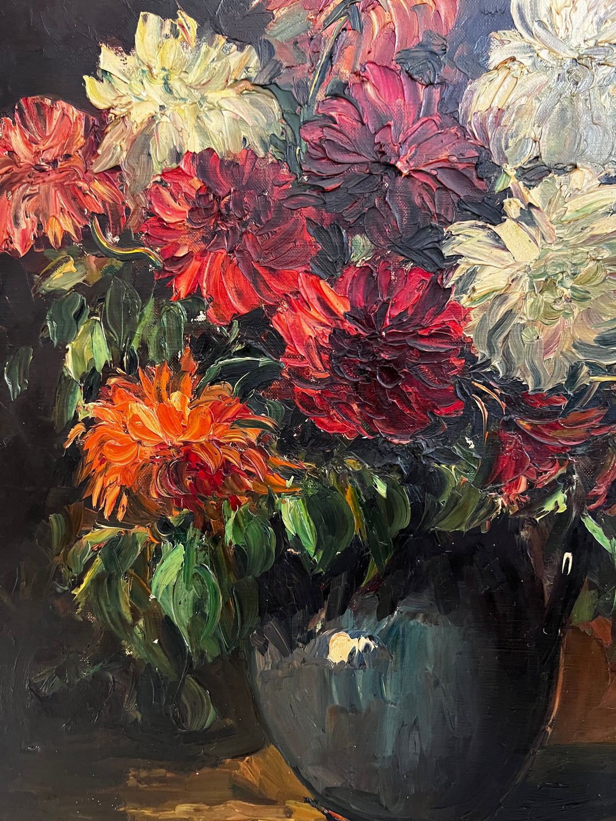 Large Framed French Oil on Canvas Floral Painting