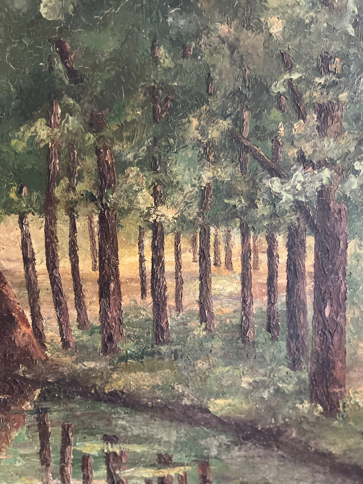 French Oil on Board Painting ‘Tree Reflections’