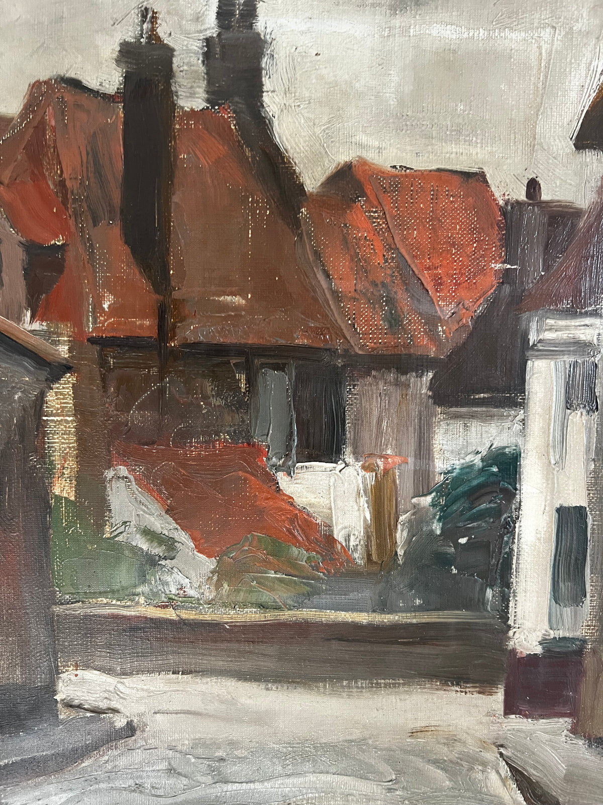 Antique Belgian Oil on Canvas Bruges 1926 by Andre Hoffer